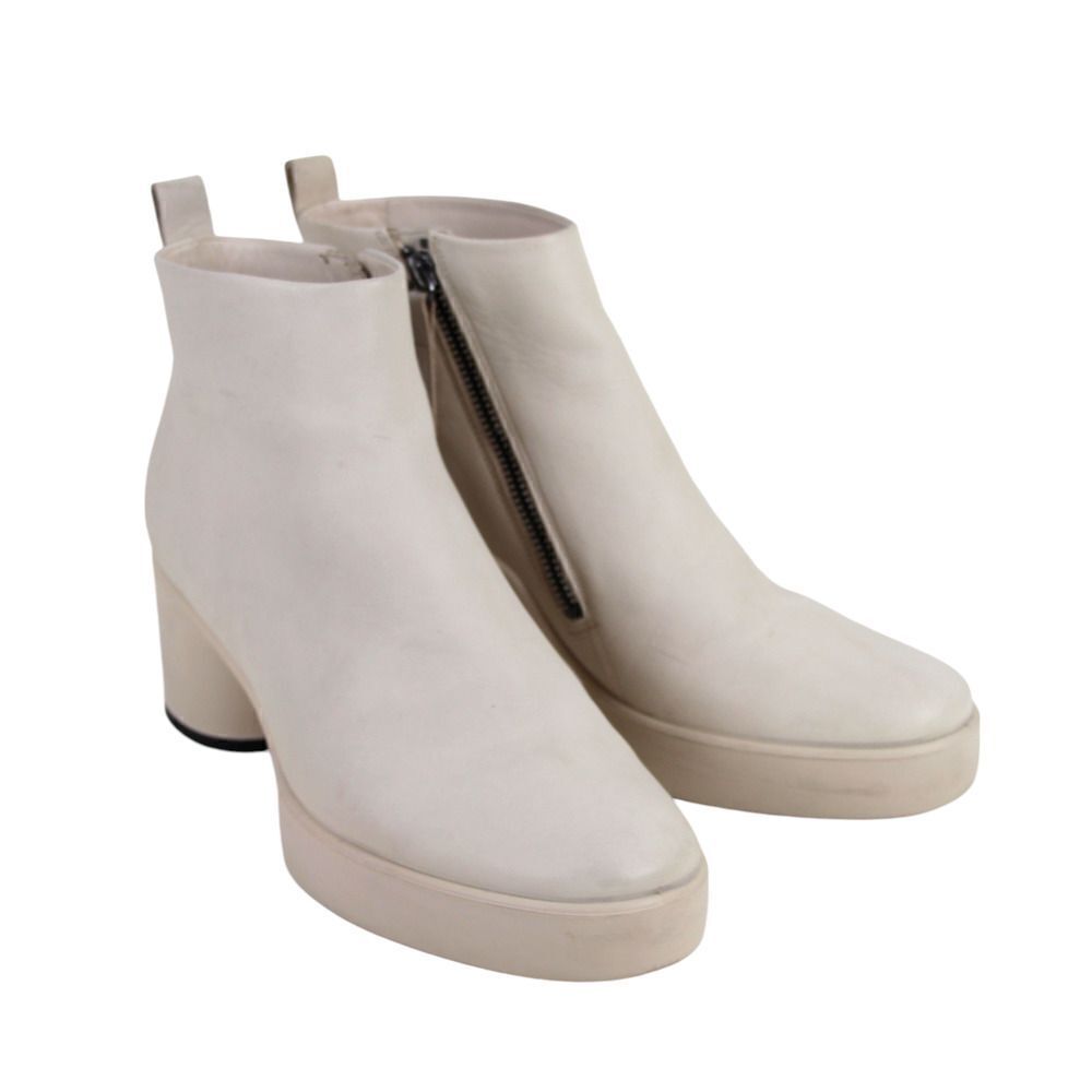 ECCO CREAM WHITE GENUINE LEATHER MID HEEL PLATFORM ZIP SIDE ANKLE BOOTS Sz 10.5